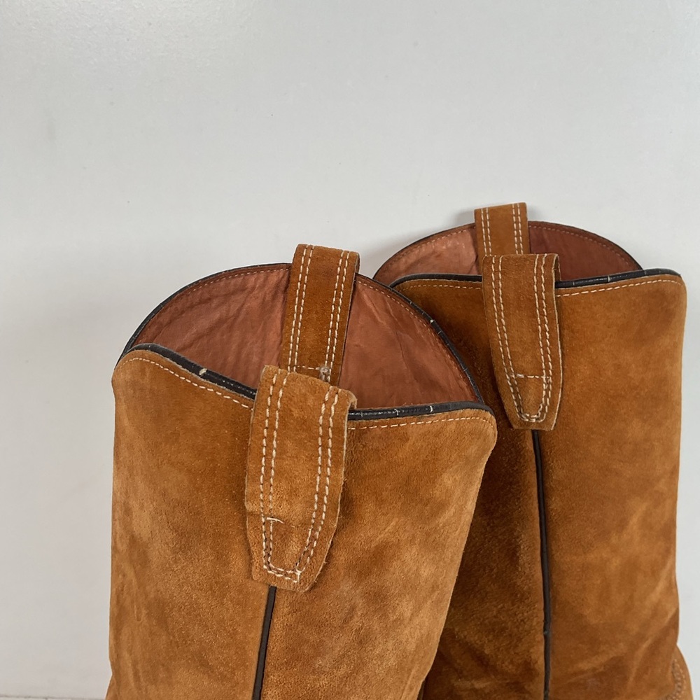 Vintage Wolverine Full Suede Cowgirl Boots 8 M Harvest Wheat Vibram - Picture 15 of 16